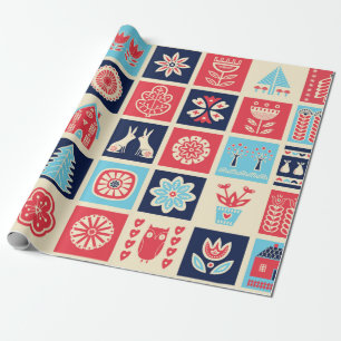 Papel De Presente Escândalo do folk art, padrão de vinheta sem des