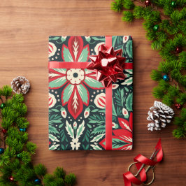 Papel De Presente Escandinávia Art Natal Vermelho e Verde