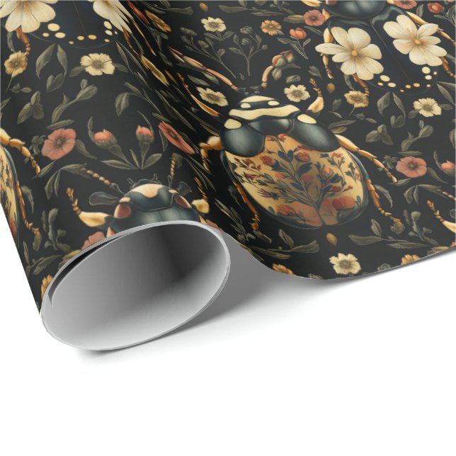 Papel De Presente Escaravelho Preto E Dourado Da Arte (Ponta do rolo)
