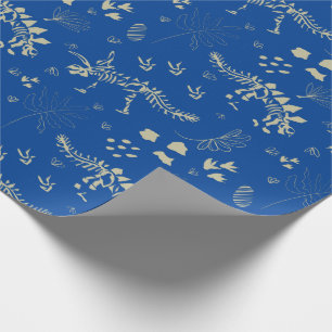 Papel De Presente Escavação de Fóssil Dinossauro Azul e bege