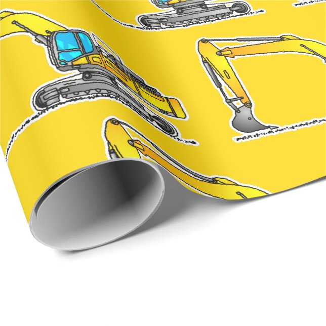 Papel de Presente Escavadeira Amarela, Construção  (Ponta do rolo)