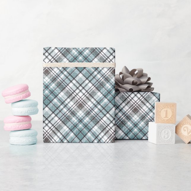 Papel De Presente Escocês, preto e branco, tartan,na moda, clássico (Chá de bebê)