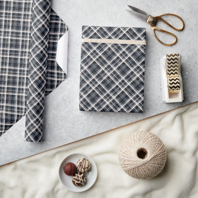 Papel De Presente Escocês, preto e branco, xadrez, elegante, clássic (Artesanato)
