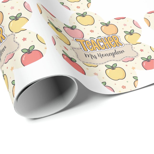 Papel De Presente Escola do Professor Amarelo Padrão de Maçã  (Ponta do rolo)