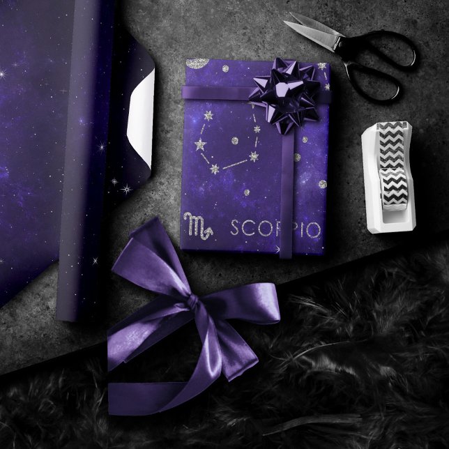 Papel De Presente Escorpião-Roxo | Astrologia Cósmica Horoscópio (Criador carregado)