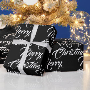 Papel De Presente Escrita personalizada preta de Feliz Natal elegant