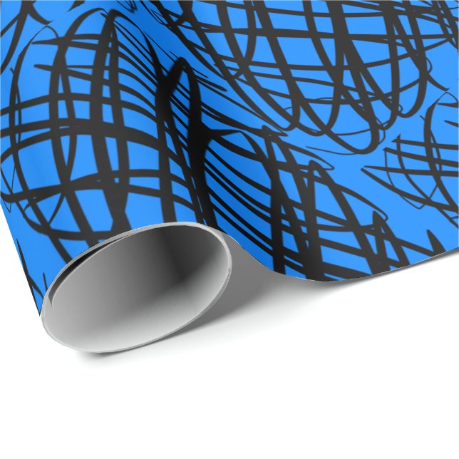 Papel De Presente Escrivora Simples | Preto | Ângulo | Azul | (Ponta do rolo)