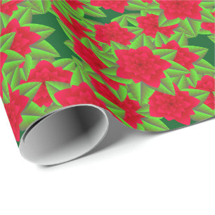 Papel De Presente Escuro - camélias e folhas vermelhas do verde