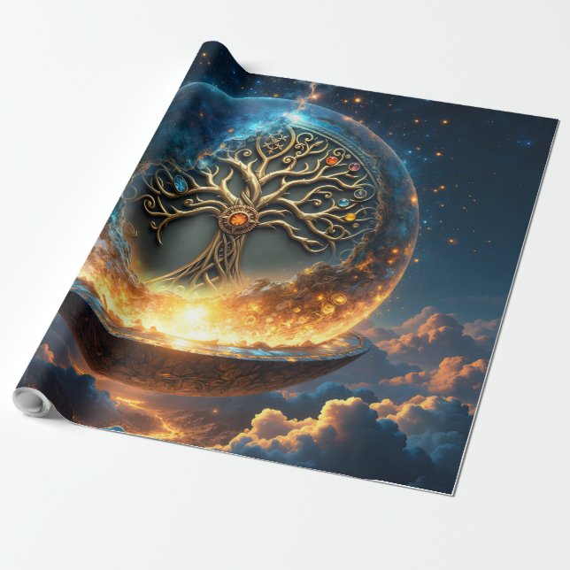 Papel De Presente Esfera da Vida – A Árvore do Mundo Dourada.  (Desenrolado)
