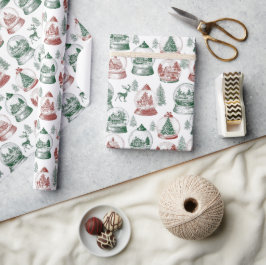 Papel De Presente Esferas de Natal Nostálgicas Vermelhas e Verdes Vi