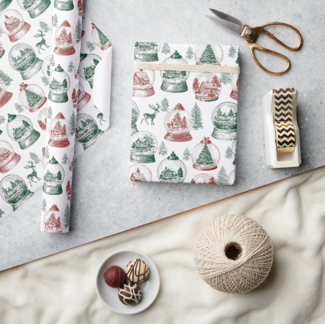 Papel De Presente Esferas de Natal Nostálgicas Vermelhas e Verdes Vi (Artesanato)