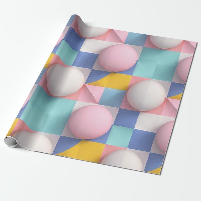 Papel De Presente Esferas de Pastel 3D e Padrão Geométrico (Desenrolado)
