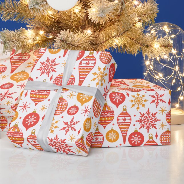 Papel De Presente Esferas vermelhas Padrão de Natal (Feriados)