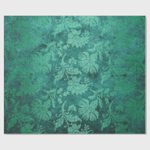 Papel De Presente Esmeralda Luxuosa e Floresta Verde Vintage Damask