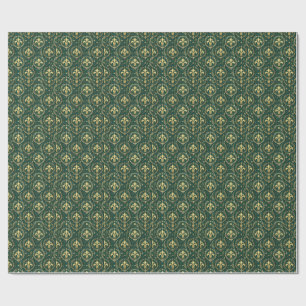 Papel De Presente Esmeralda Verde e Dourado Padrão Real Damasko