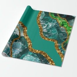 Papel De Presente Esmeralda Verde & Glitter de Grelha de Agato Doura