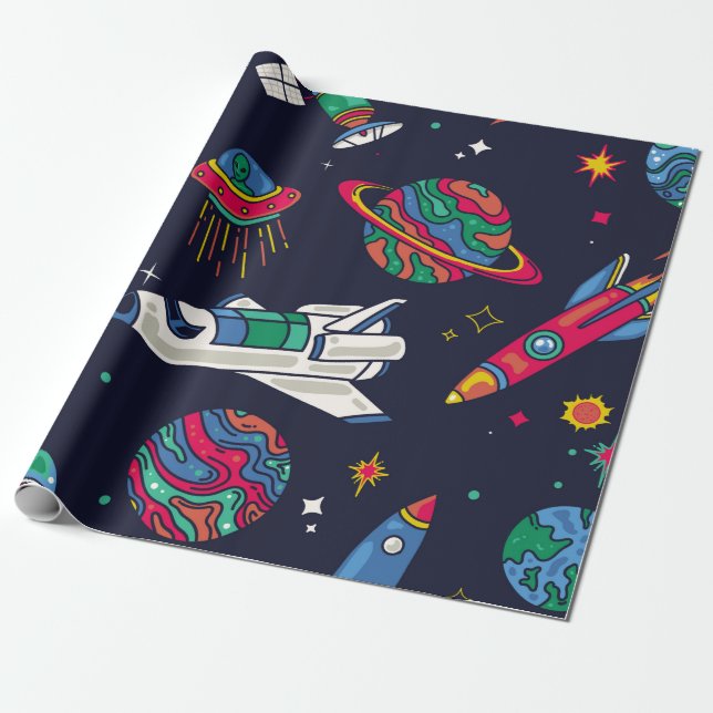Papel De Presente Espachante em um padrão perfeito de Galáxia. Fundo (Desenrolado)