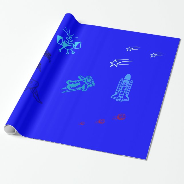 Papel De Presente Espaço do azul dos miúdos (Desenrolado)