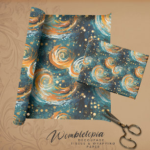 Papel De Presente Espaço Exterior Azul e Abstrato Laranja Moderno