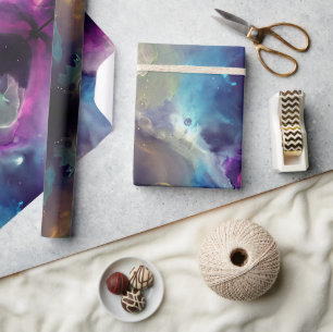 Papel De Presente Espaço Nebula azul Amarelo Álcool Arte