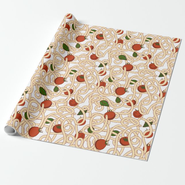 Papel De Presente Espaguete massa comida italiana com tomate (Desenrolado)