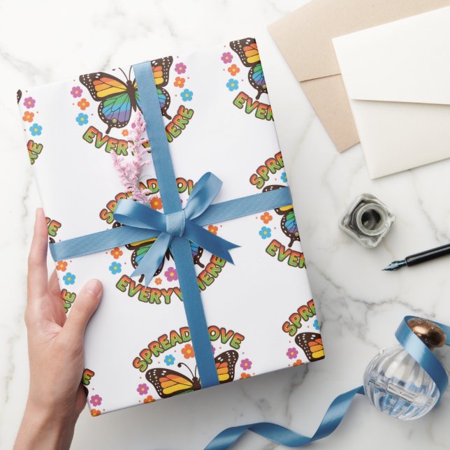 Papel De Presente Espalhe Amor em Todo Lugar – Citação da Borboleta  (Presentear)