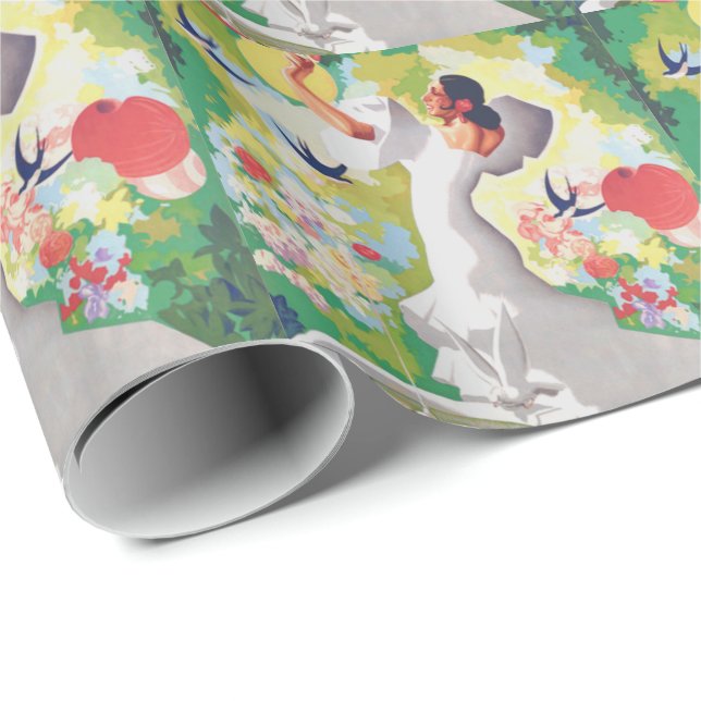 Papel De Presente Espanha Senhorita Pássaros Flores Festa Jardim (Ponta do rolo)