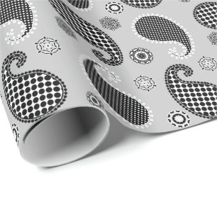 Papel De Presente Espelho da Paisley, cinzas prateadas, preto e bran