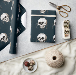 Papel De Presente Espeluznante Crânio Derretido de Halloween Com Ima