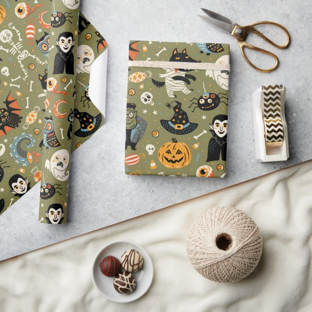 Papel De Presente Espetacular Verde de Halloween (Artesanato)