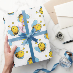 Papel De Presente Espetáculo de abelha feliz e bonito, branco