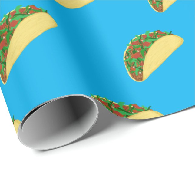 Papel De Presente Espicante! Yummy Taco Pattern on Blue (Ponta do rolo)