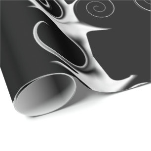 Papel De Presente Espirais e Ondulações Preto e Branco Padrão