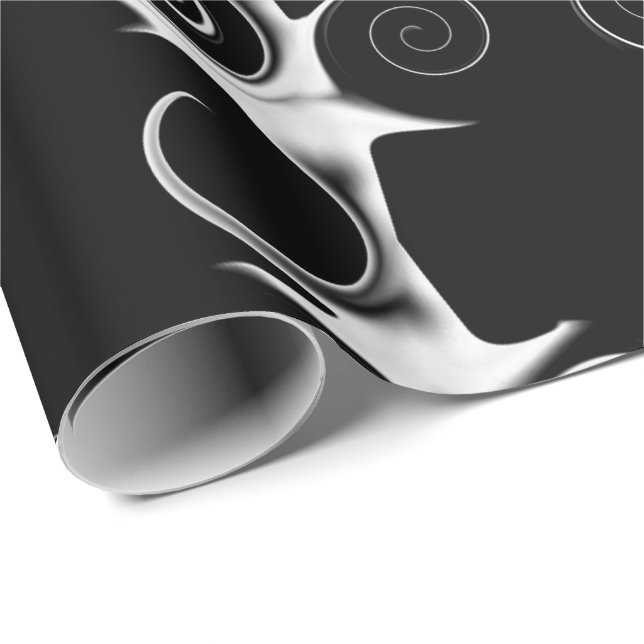 Papel De Presente Espirais e Ondulações Preto e Branco Padrão (Ponta do rolo)