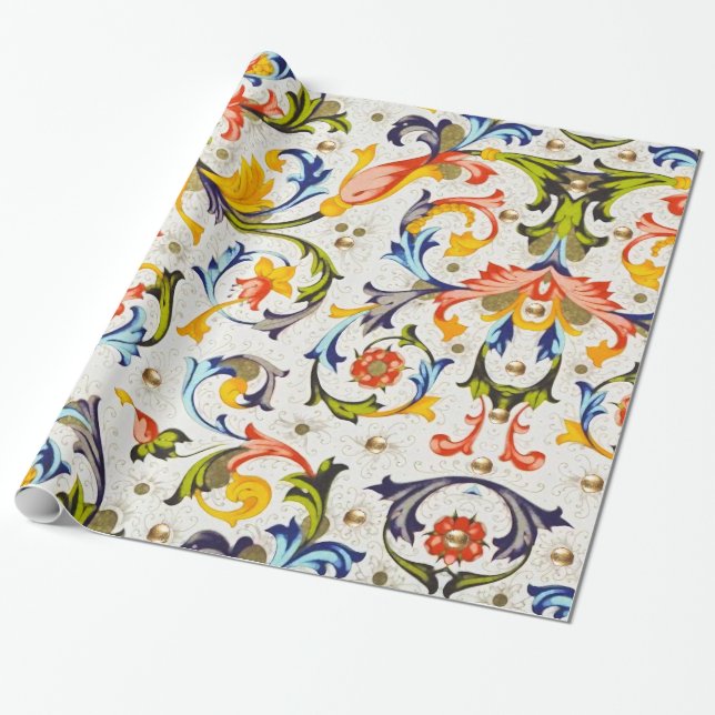 Papel De Presente ESPIrais FLORAIS RENASCENTISTAS FLORENTINAS, FLORE (Desenrolado)