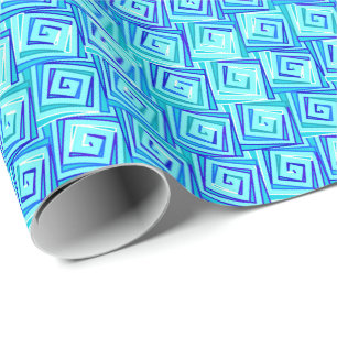 Papel De Presente Espirais quadradas modernas do meio século - aqua