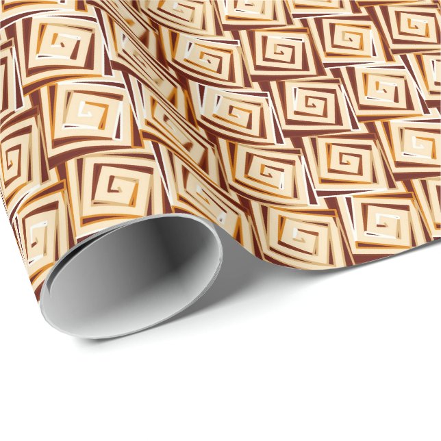 Papel De Presente Espirais quadradas modernas do meio século - multi (Ponta do rolo)