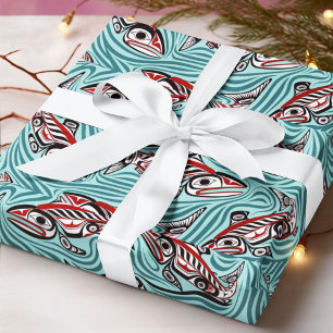 Papel De Presente Espírito de Arte Haida de Salmão Noroeste Pacífico