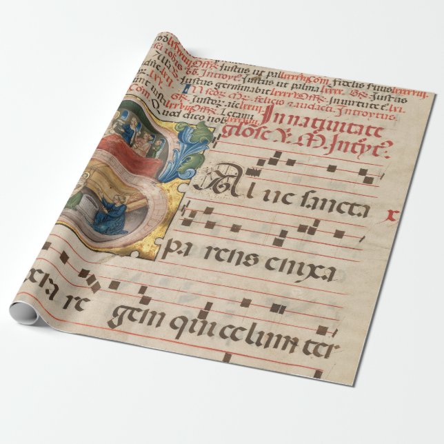 Papel De Presente Esplêndido Manuscrito Musical Medieval (Desenrolado)