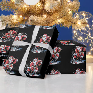 Papel De Presente Esportes de Natal Papai Noel joga hóquei no gelo N