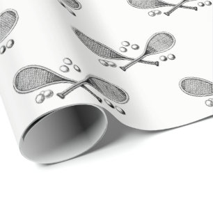 Papel De Presente Esportes Vintage Cruzando Tênis Racquet Tênis Ball