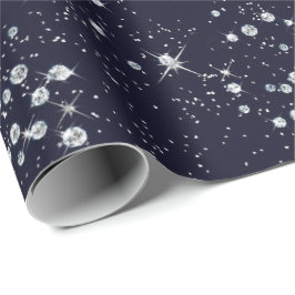 Papel De Presente Espumante Azul Céu Marinho Azul Diamantes de Prata