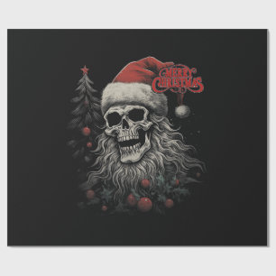 Papel De Presente Esqueleto Crânio Divertido Feliz Natal Papai Noel