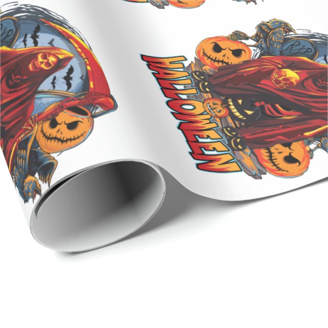 Papel De Presente Esqueleto de Mau de Halloween, Abóbora (Ponta do rolo)