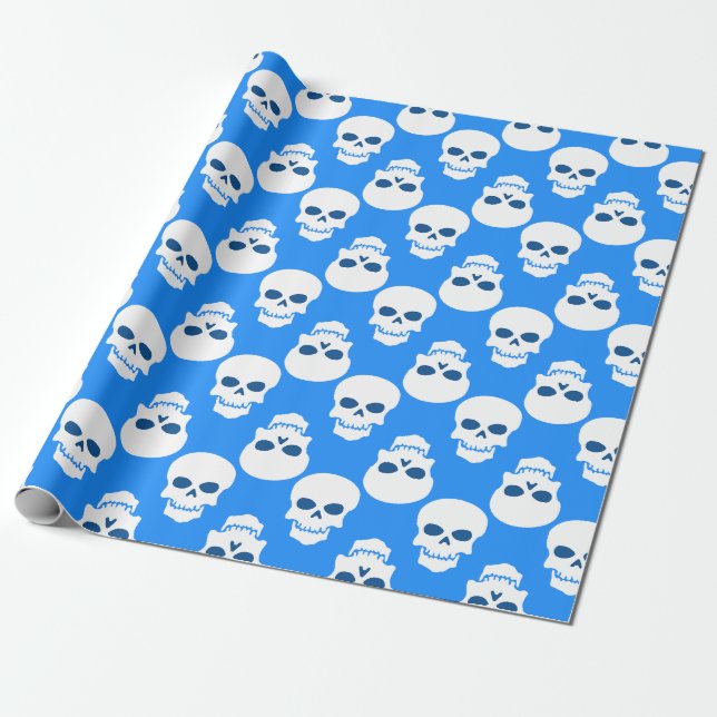 Papel De Presente esqueleto do crânio azul-de-halloween gótico paste (Desenrolado)