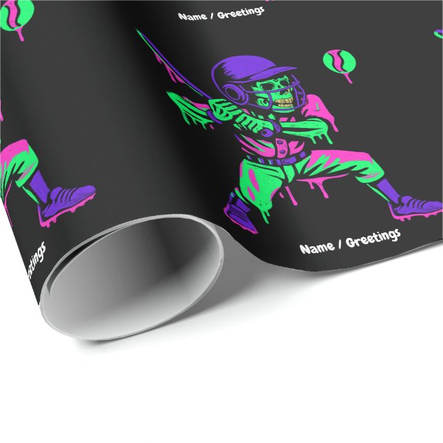 Papel De Presente Esqueleto Engraçado Batendo Sorvete Derrubando Bas (Ponta do rolo)
