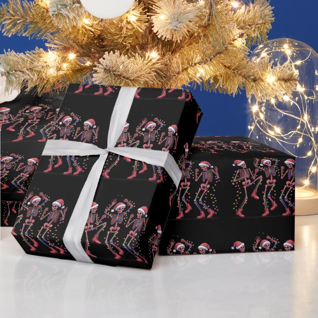 Papel De Presente Esqueleto Natal Esqueleto Dançante Luzes Alegre Na (Feriados)