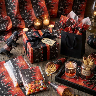 Papel De Presente Esqueletos Dançantes em Chamas para o Halloween