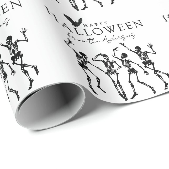 Papel De Presente Esqueletos Dançantes Modernos Feliz Halloween (Ponta do rolo)