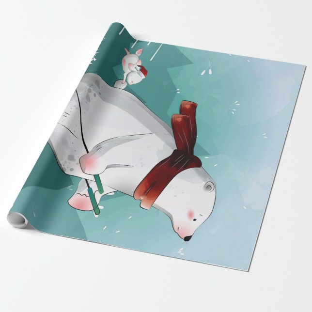 Papel De Presente Esqui do Urso Polar | Presente Para Bebê (Desenrolado)